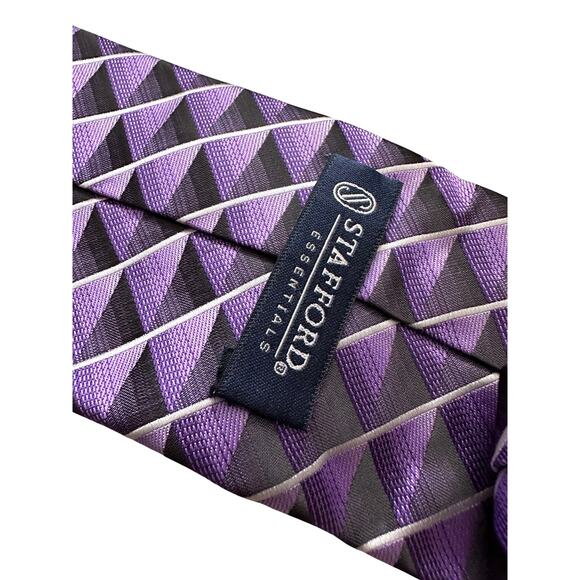 Vintage Stafford Purple Black Checked Polyester Necktie - Picture 3 of 4